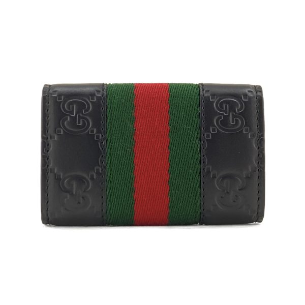 408828 cwcln 1060 02 Gucci New Web Guccisima Leather Key Case Rows Webbing Line Black