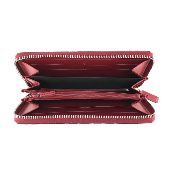 408831 cwcln 6473 04 Gucci Signature Leather Web Guccisima Leather Wallet Long Round Zipper Hibiscus Red