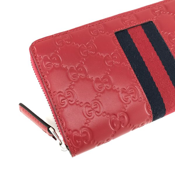 408831 cwcln 6473 06 Gucci Signature Leather Web Guccisima Leather Wallet Long Round Zipper Hibiscus Red