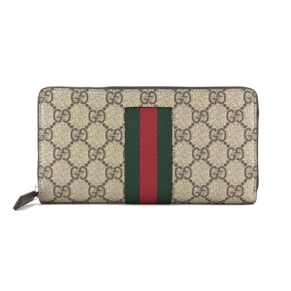 408831 khn4n 9791 01 Gucci New Web Supreme Canvas Wallet Long Round Zipper Beige