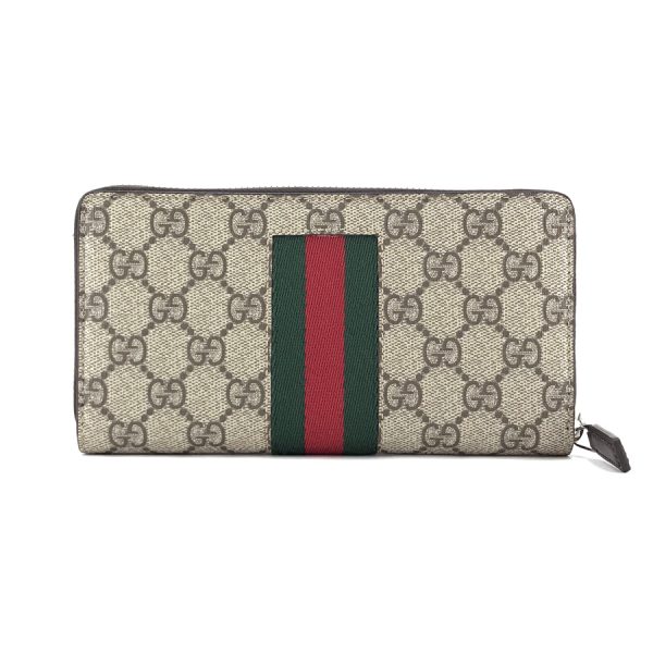 408831 khn4n 9791 02 Gucci New Web Supreme Canvas Wallet Long Round Zipper Beige