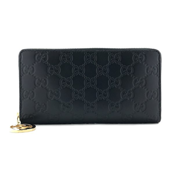 409342 cwc1g 1000 01 Gucci Interlocking Guccisima Leather Wallet Long Round Zipper Black