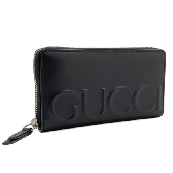 421848 cvl2n 1000 01 Gucci Embossed Logo Leather Wallet Long Round Zipper Moon Black Silver