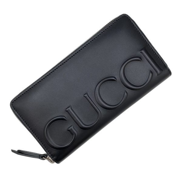 421848 cvl2n 1000 05 Gucci Embossed Logo Leather Wallet Long Round Zipper Moon Black Silver