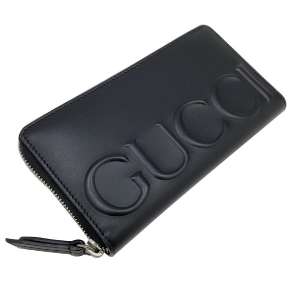 421848 cvl2n 1000 06 Gucci Embossed Logo Leather Wallet Long Round Zipper Moon Black Silver