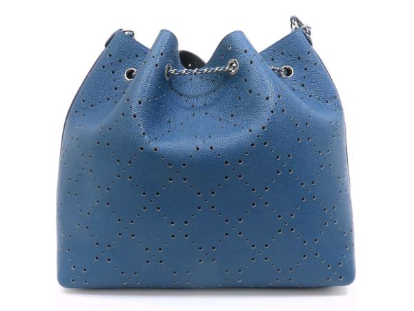 4230300801 02 Chanel Punching Matelasse Drawstring Chain Caviar Skin Shoulder Bag Blue