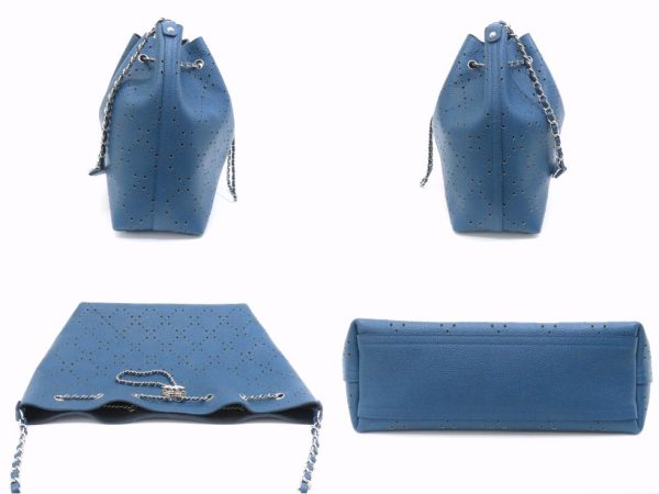 4230300801 03 Chanel Punching Matelasse Drawstring Chain Caviar Skin Shoulder Bag Blue