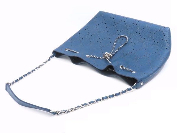 4230300801 05 Chanel Punching Matelasse Drawstring Chain Caviar Skin Shoulder Bag Blue