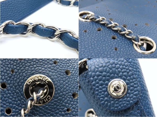 4230300801 09 Chanel Punching Matelasse Drawstring Chain Caviar Skin Shoulder Bag Blue