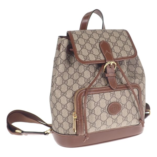 438280 01 Gucci Backpack Interlocking G PU Leather Brown