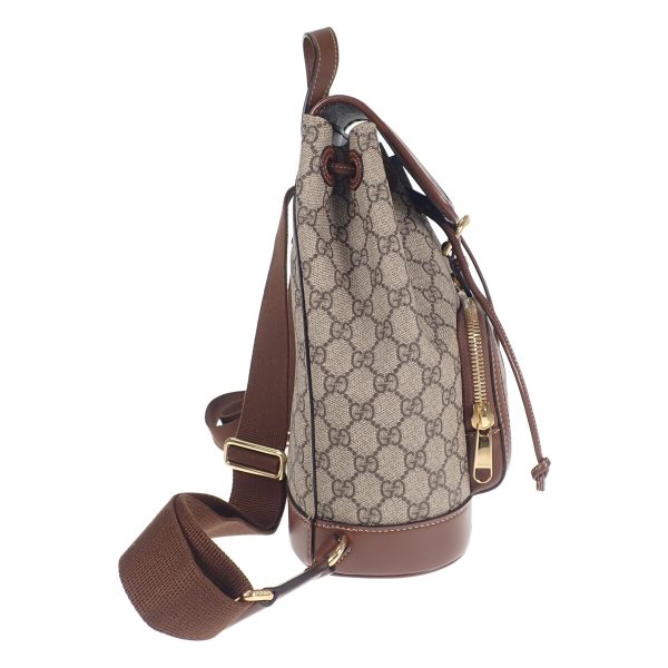 438280 03 Gucci Backpack Interlocking G PU Leather Brown