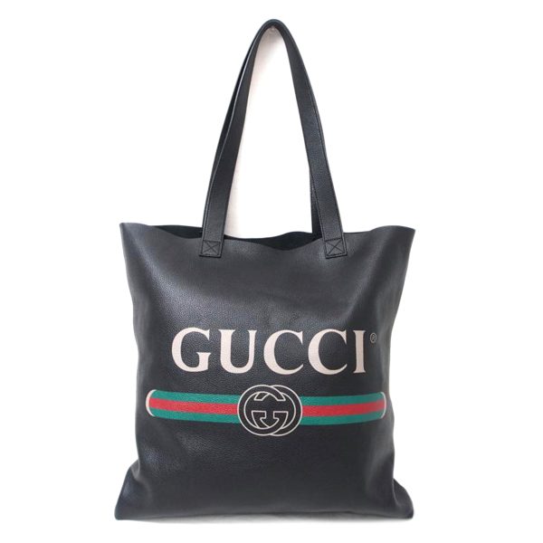 43941 1 Gucci Sherry Line Logo Print Leather Tote Bag Black