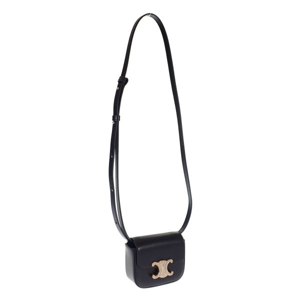 440819 01 Celine Mini Triomphe Shoulder Bag Black