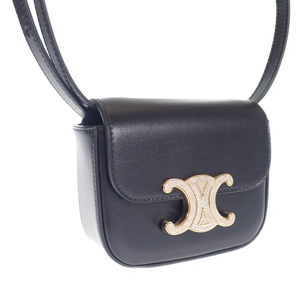 440819 02 Celine Mini Triomphe Shoulder Bag Black