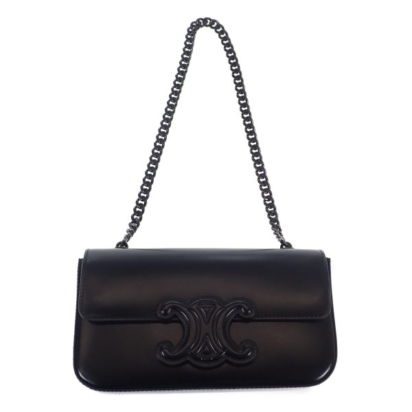 442688 04 Celine Triomphe Calfskin Claude Chain Shoulder Bag Black