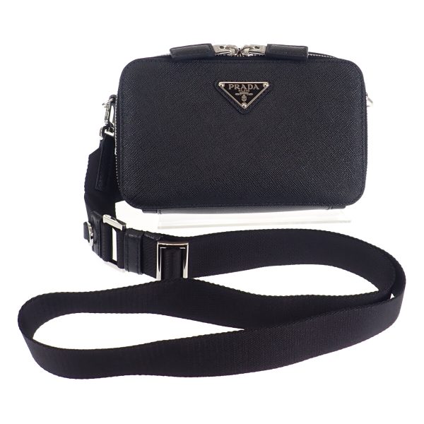 443779 02 Prada Brick Saffiano Bag Shoulder Black