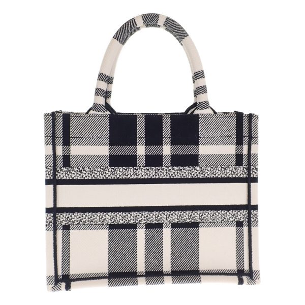 444169 03 Christian Dior Tartan Check Canvas Small Book Tote Bag Black