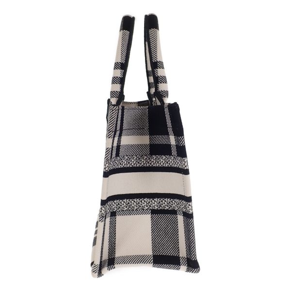 444169 04 Christian Dior Tartan Check Canvas Small Book Tote Bag Black