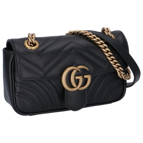 446744dtdit1000 Gucci GG Marmont Quilted Shoulder Bag Black Nero