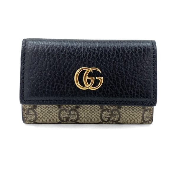 456118 17wag 1283 01 Gucci GG Supreme Leather Key Case Black Beige