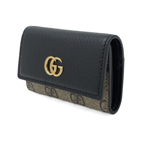 456118 17wag 1283 03 Gucci GG Supreme Leather Key Case Black Beige