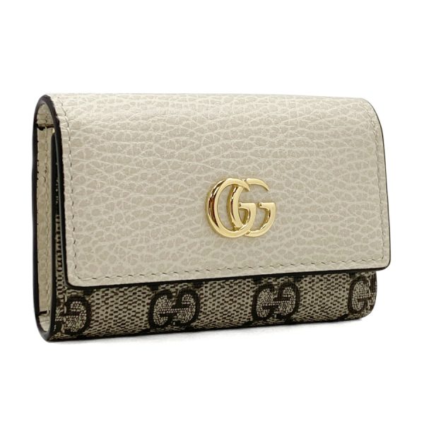 456118 17wag 9096 01 Gucci GG Marmont GG Supreme Leather Key Case White