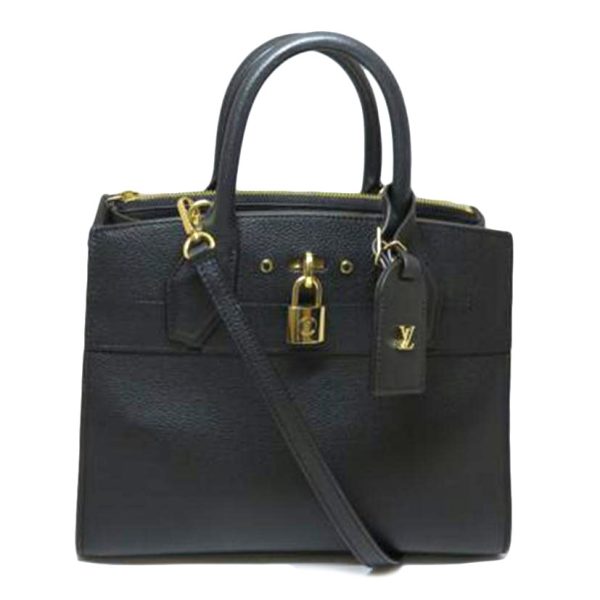 46529 3 Louis Vuitton Grain Leather City Steamer PM Bag Noir