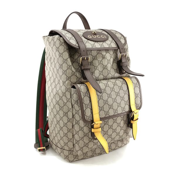 473869 k9rit 8857 01 Gucci Backpack GG Supreme Canvas Leather Beige Brown