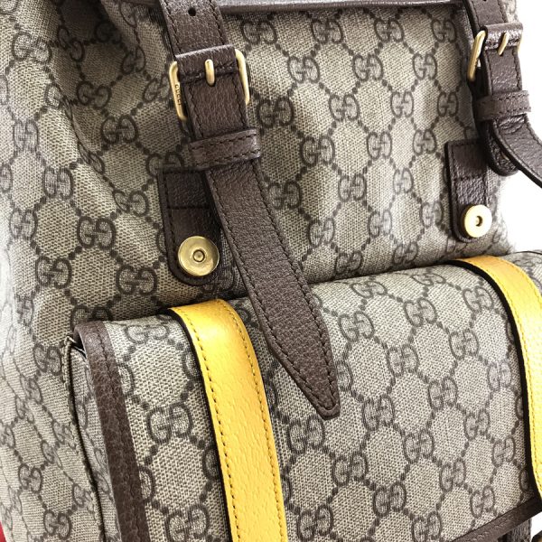 473869 k9rit 8857 05 Gucci Backpack GG Supreme Canvas Leather Beige Brown