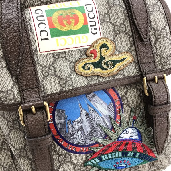 473869 k9rpt 8414 03 Gucci Backpack Courier Applique Tiger Dragon GG Supreme Canvas Leather Beige Brown