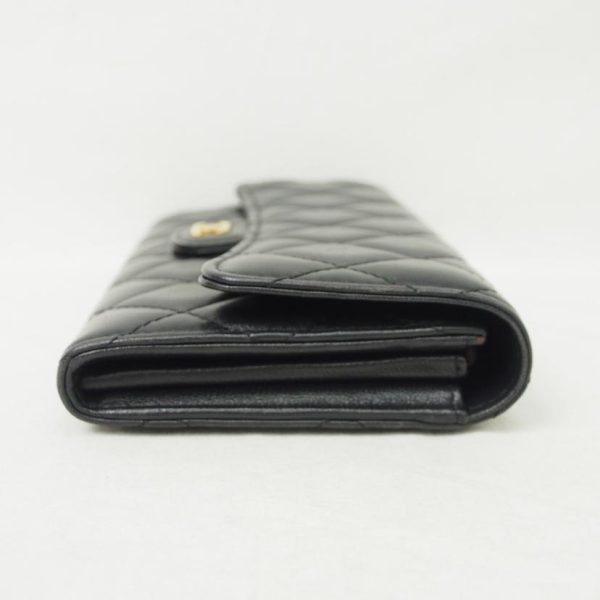 47802 3 Chanel Classic Long Flap Wallet Lambskin Black