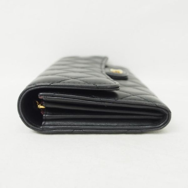 47802 4 Chanel Classic Long Flap Wallet Lambskin Black