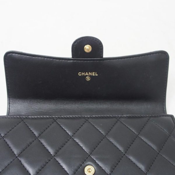 47802 7 Chanel Classic Long Flap Wallet Lambskin Black