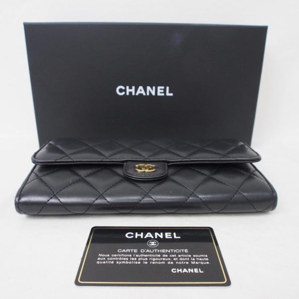 47802 8 Chanel Classic Long Flap Wallet Lambskin Black