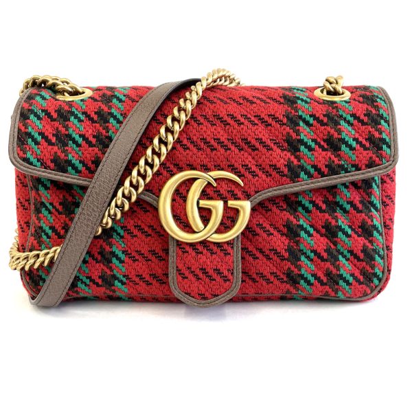 47821 1 Gucci Marmont Tweed Chain Shoulder Bag Red Antique Gold