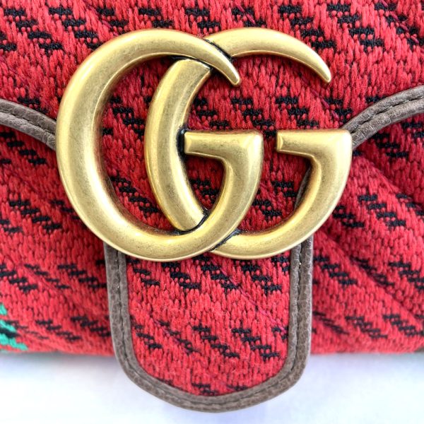 47821 12 Gucci Marmont Tweed Chain Shoulder Bag Red Antique Gold