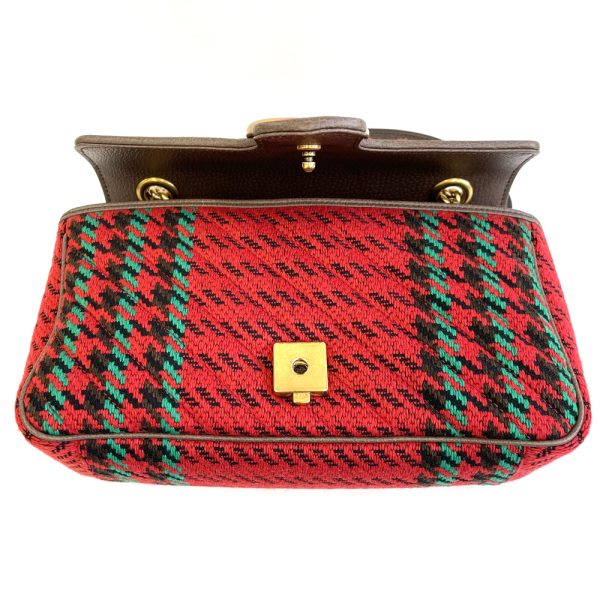 47821 14 Gucci Marmont Tweed Chain Shoulder Bag Red Antique Gold