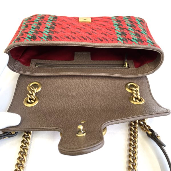 47821 15 Gucci Marmont Tweed Chain Shoulder Bag Red Antique Gold