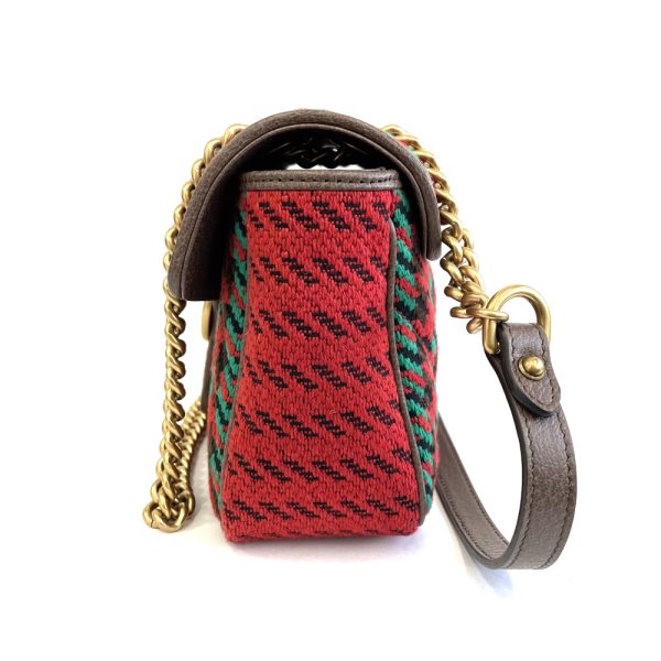 47821 3 Gucci Marmont Tweed Chain Shoulder Bag Red Antique Gold