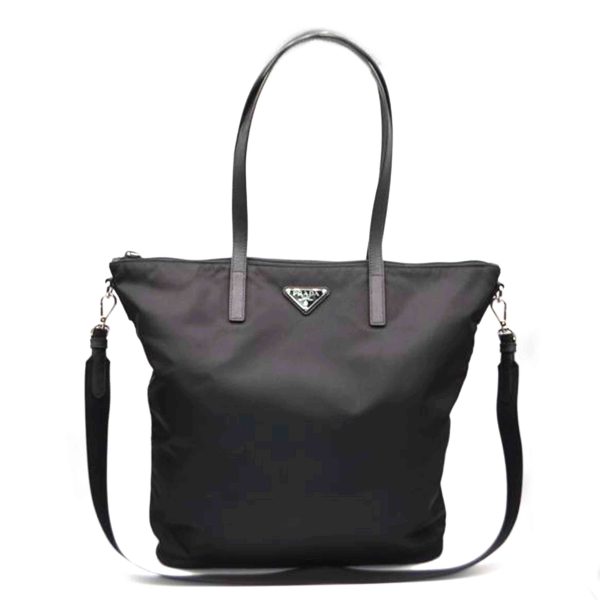 48181 1 Prada Tessuto Nylon Leather Shoulder Tote Black