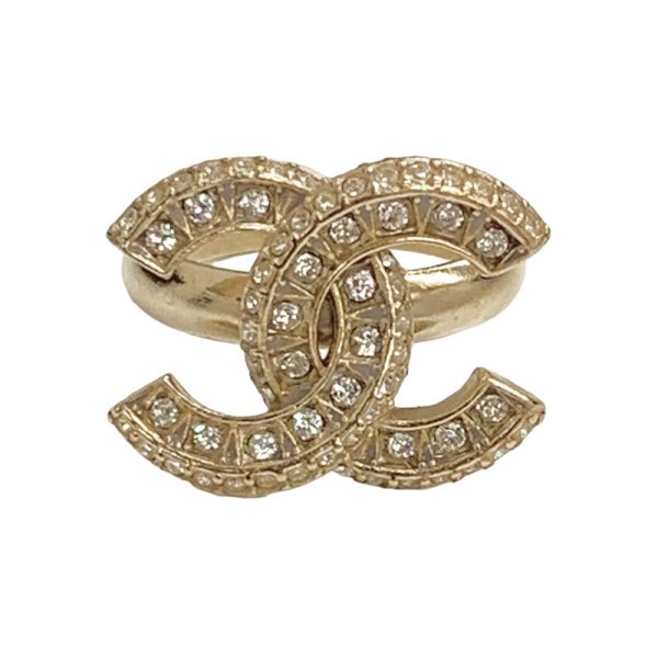 4846 0 Chanel Rhinestone Coco Mark Ring Gold