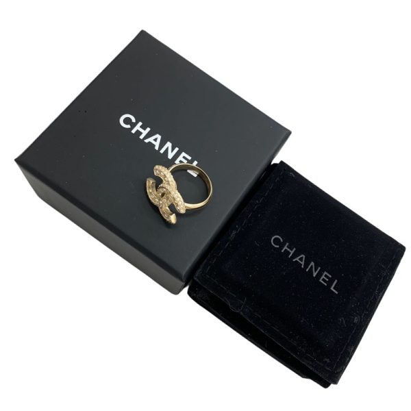 4846 5 Chanel Rhinestone Coco Mark Ring Gold