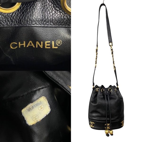 488l1868584 4 Chanel Caviar Skin Leather Drawstring Mini Shoulder Bag Black