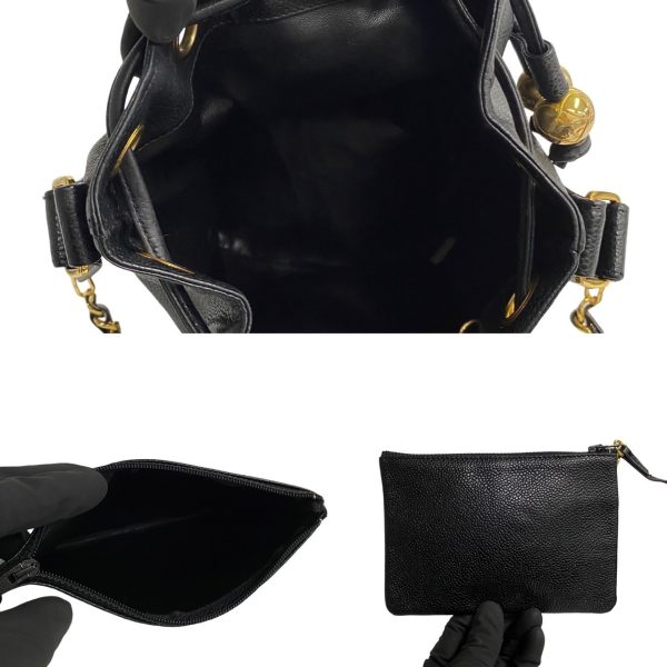 488l1868584 9 Chanel Caviar Skin Leather Drawstring Mini Shoulder Bag Black