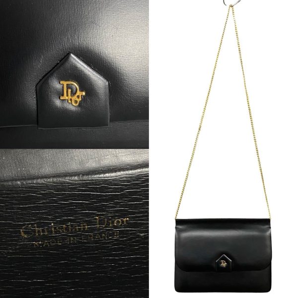 489l242431650 4 Christian Dior Logo Hardware Calf Leather Chain Mini Shoulder Bag Black