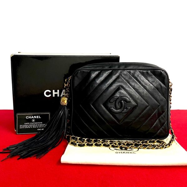 490l1931301 1 Chanel Lambskin Chain Fringe Mini Shoulder Bag Black