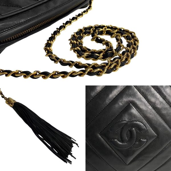 490l1931301 5 Chanel Lambskin Chain Fringe Mini Shoulder Bag Black