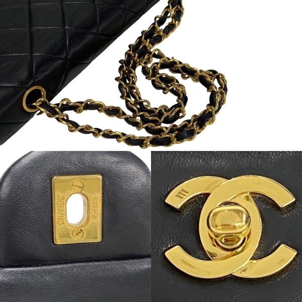 490l243018837 6 Chanel Double Flap Matelasse Lambskin Chain Turnlock Shoulder Bag Black