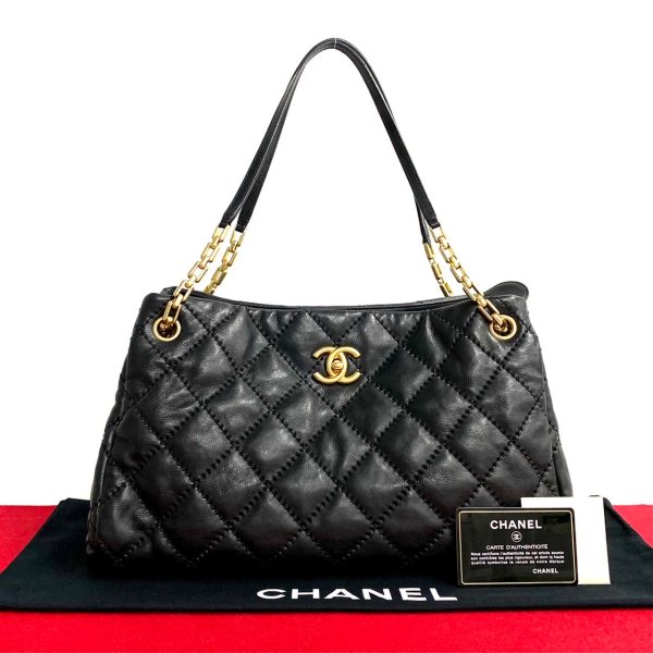 491a243048938 1 Chanel Wild Stitch Matelasse Lambskin Chain Tote Bag Black