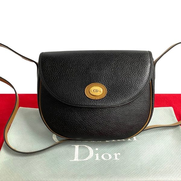 494a243043648 1 Christian Dior Vintage CD Logo Leather Mini Shoulder Bag Black